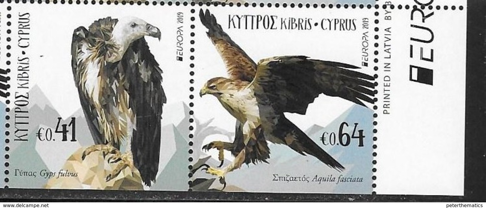 CYPRUS, 2019, MNH, EUROPA, BIRDS, BIRDS OF PREY,2v Ex. BOOKLET WITH IMPERFORATE SIDE - 2019