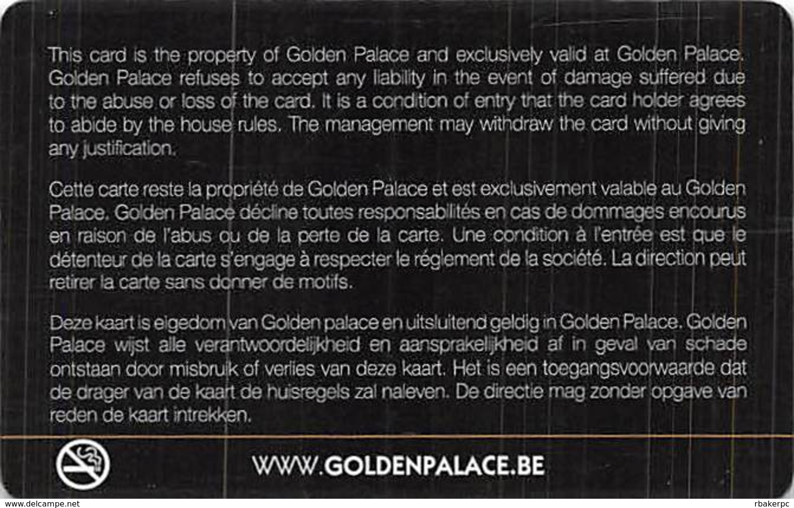 Golden Palace Casino - Belgium - Slot Card  .....[FSC]..... - Casino Cards