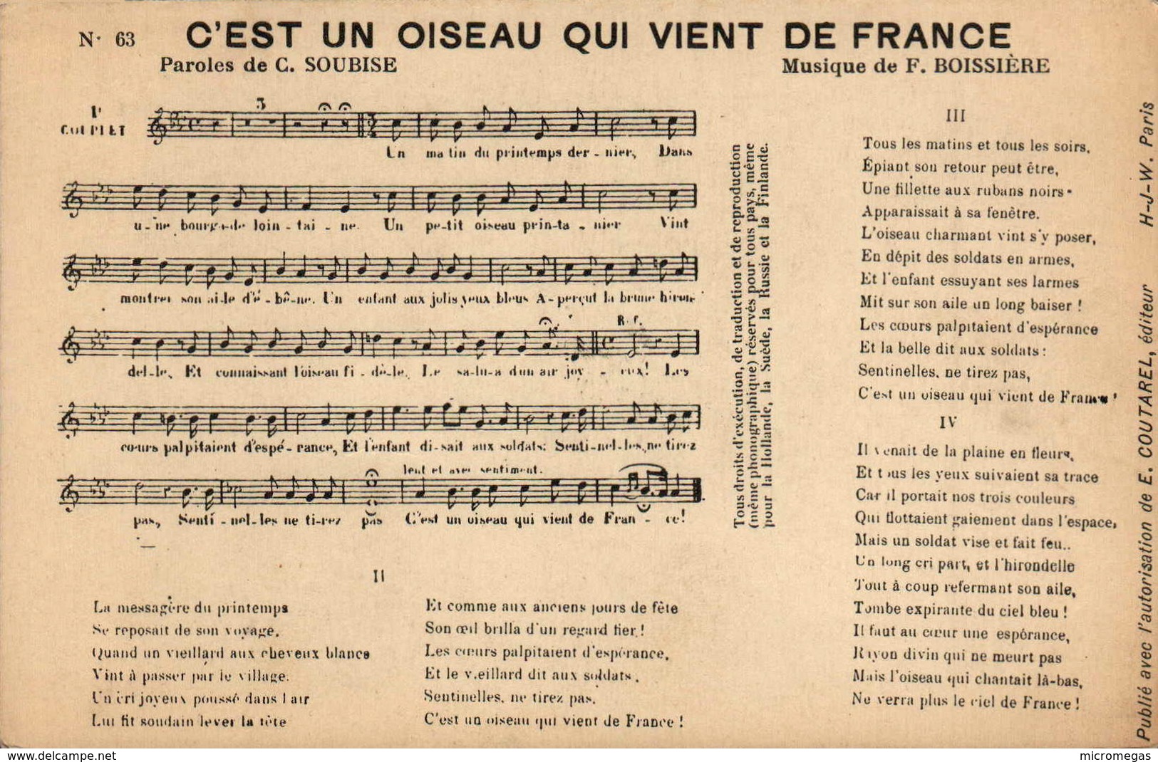 C'est Un Oiseau Qui Vient De France - Musique