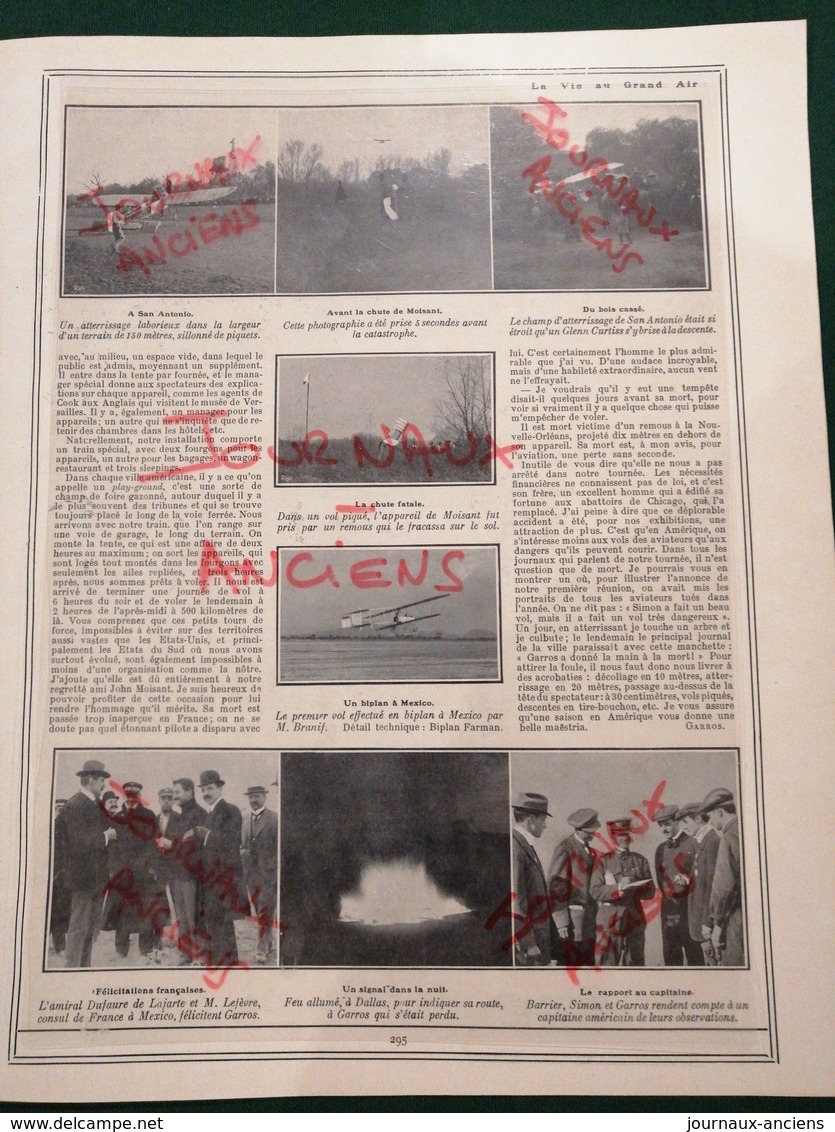 1911 AVIATION - LES AVIATEURS FRANÇAIS EN TOURNÉE EN AMÉRIQUE - ROLAND GARROS.- AUDEMARS - BIELOVUVICIC - 1900 - 1949