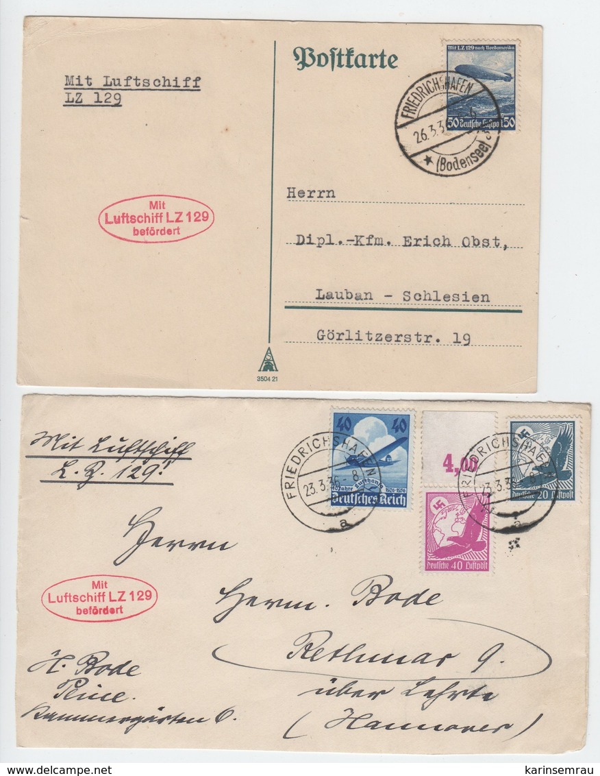 Zeppelin LZ 129 , Karte Ohne Text Und Briefvorderseite - Briefe U. Dokumente