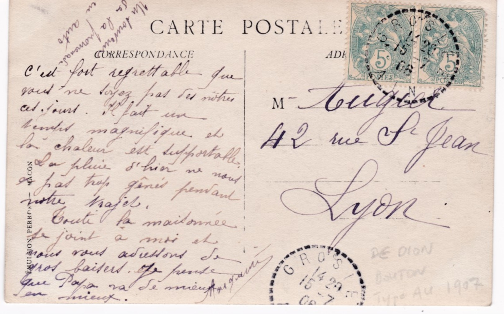 Carte-photo - DE DION BOUTON Type AV 1907 - Cpa De Groslée ( Ain ) à Lyon ( Rhône ) - 1908 - Voitures De Tourisme