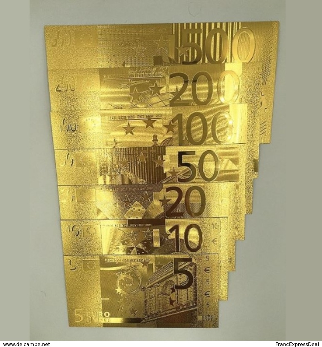 Set Complet De 7 Billets Plaqués OR + Certificat ! ( GOLD Plated Banknotes ) - Euros - Private Proofs / Unofficial