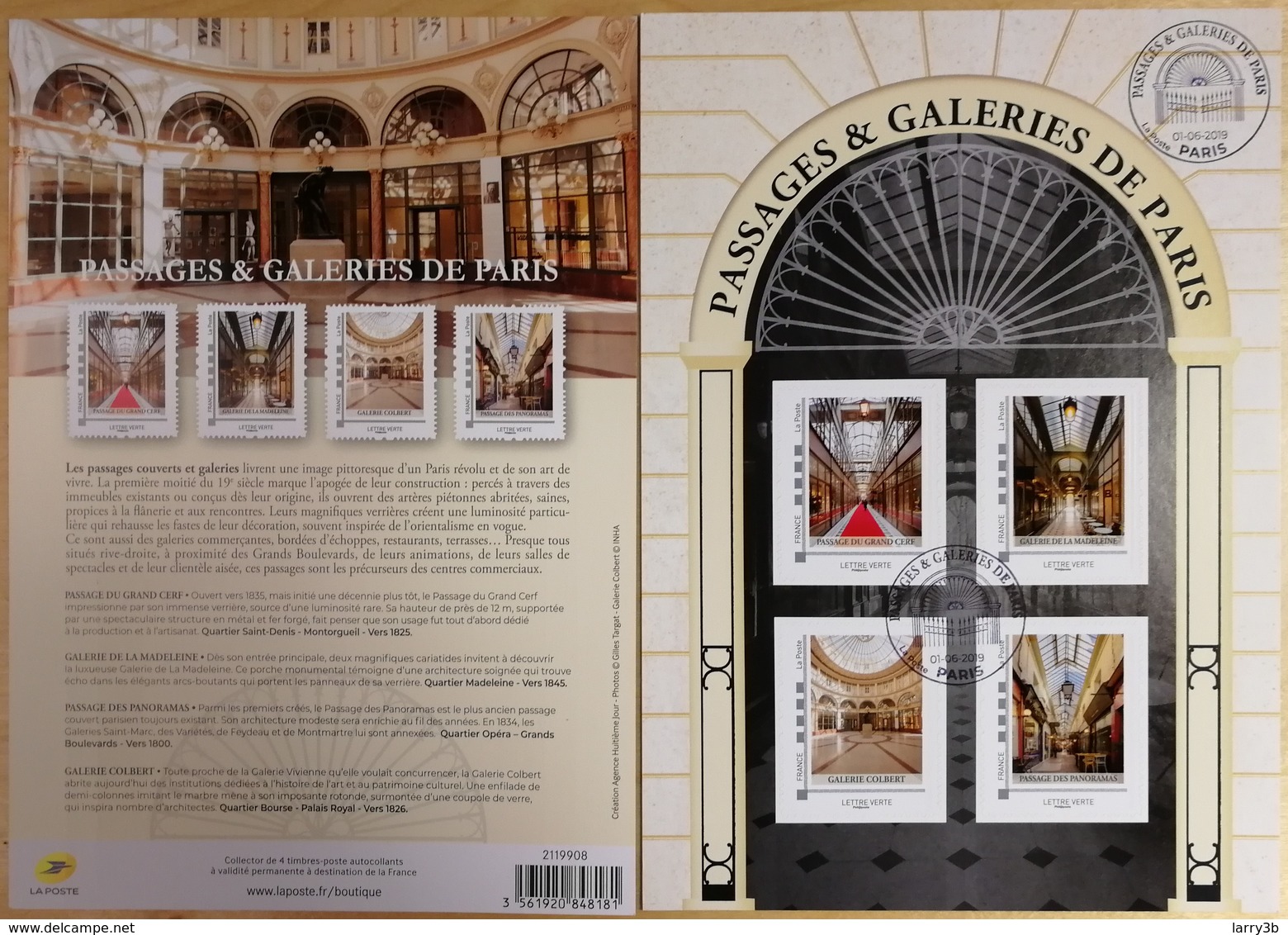 FRANCE 2019 COLLECTOR "Passages & Galeries De Paris" - MTAM-2019-13 - OBLITERES 1er Jour 01.06.19 - Collectors