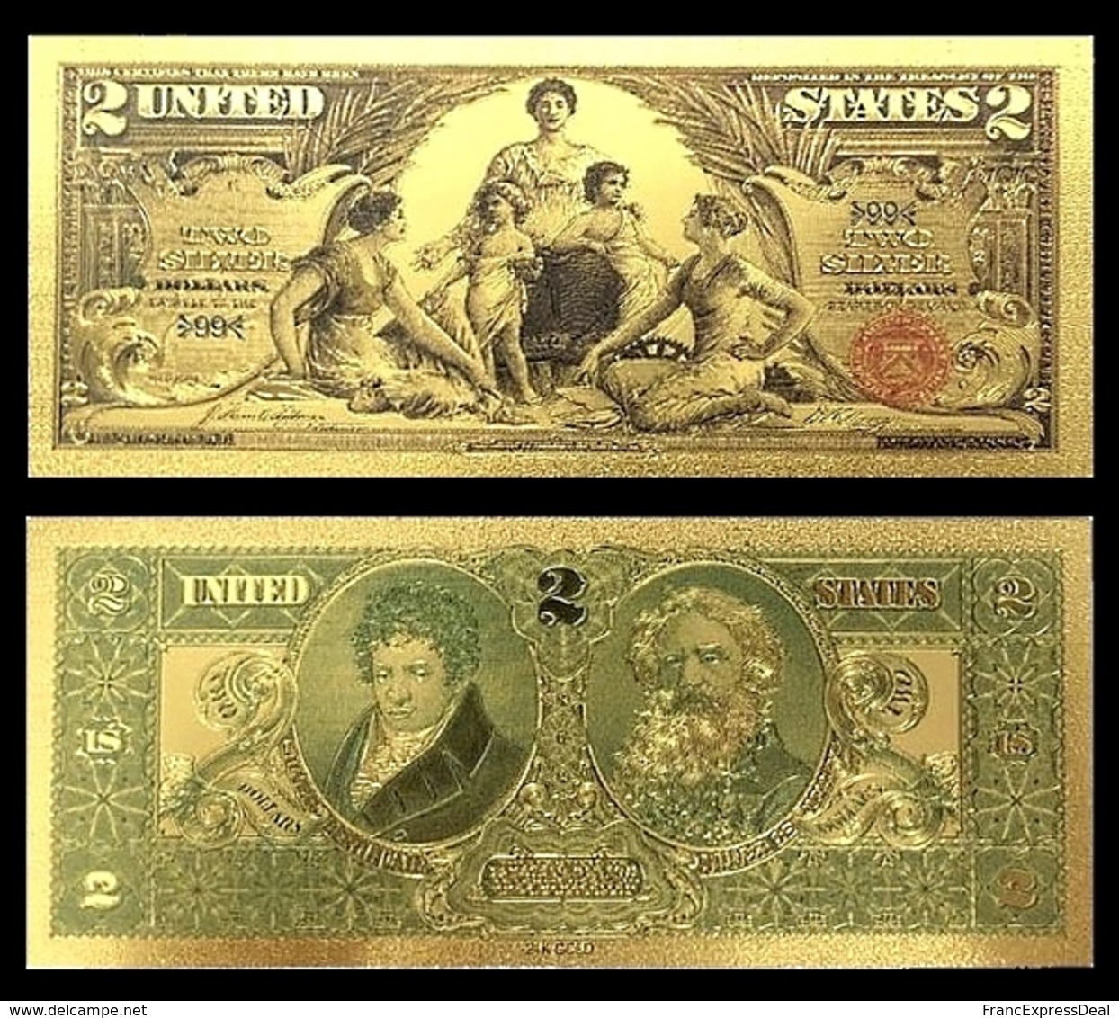 Set De 3 Billets Plaqués OR Couleur + 1 Certificat ! ( Color GOLD Plated Banknotes ) -  Etats-Unis USA Dollars De 1896 - Autres & Non Classés