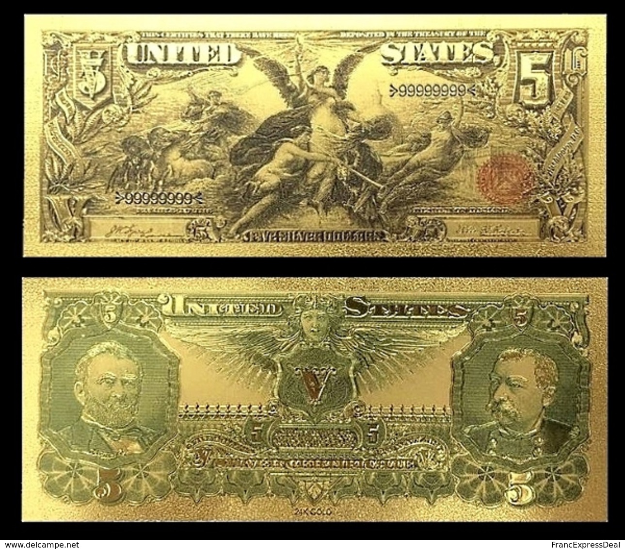 Set De 3 Billets Plaqués OR Couleur + 1 Certificat ! ( Color GOLD Plated Banknotes ) -  Etats-Unis USA Dollars De 1896 - Other & Unclassified