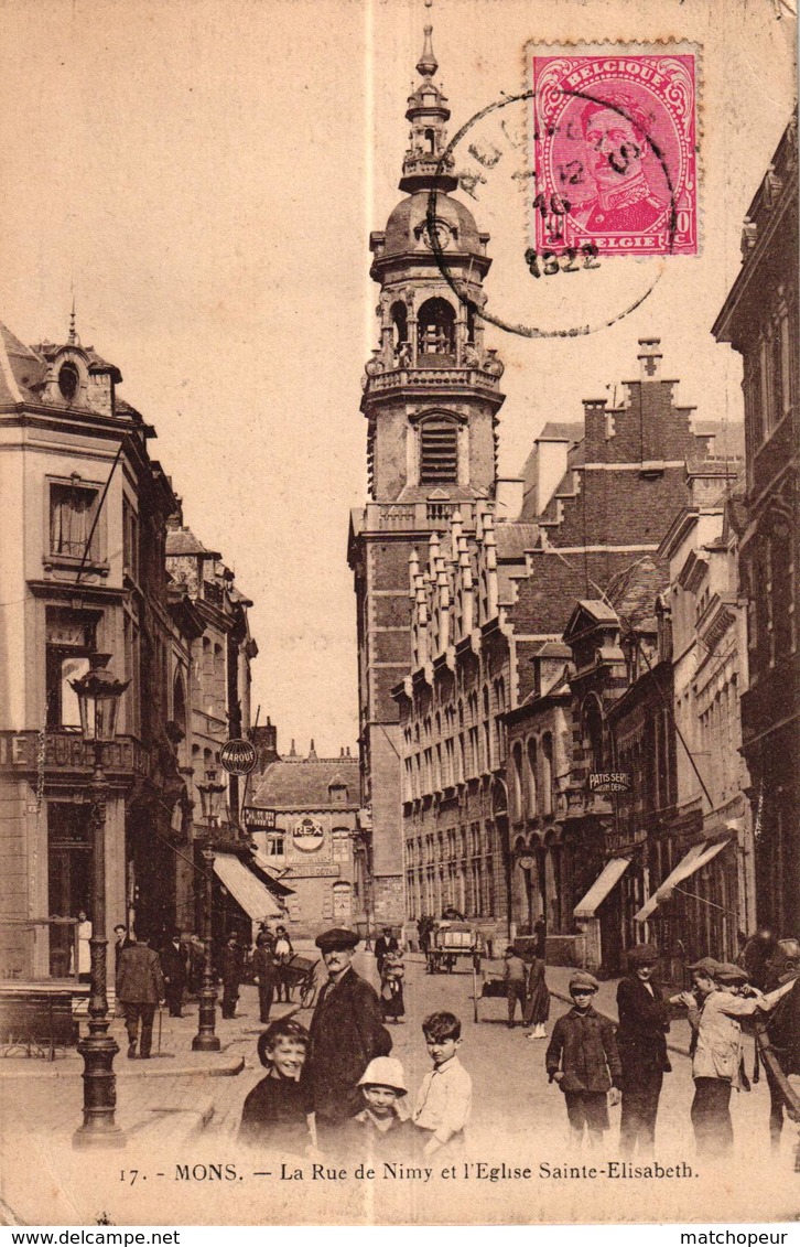 BELGIQUE - MONS LA RUE DE NIMY ET L'EGLISE SAINTE ELISABETH - Autres & Non Classés