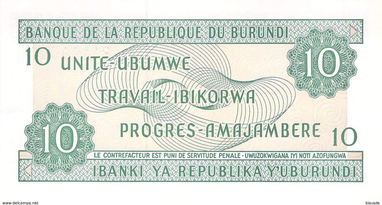 10 Burundi-Franc UNC 1997 - Burundi