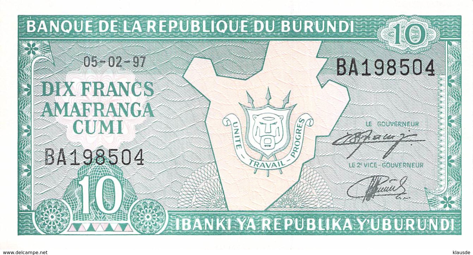 10 Burundi-Franc UNC 1997 - Burundi