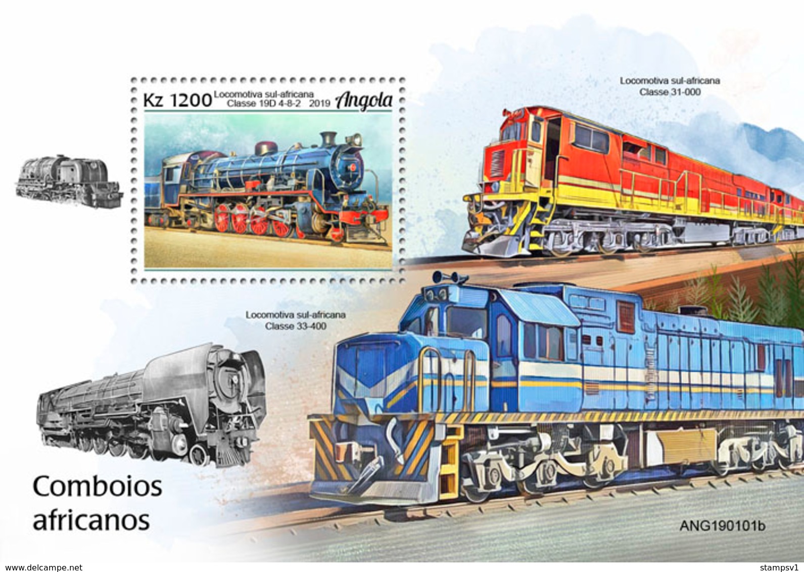 Angola.  2019 African Trains. (0101b)  OFFICIAL ISSUE - Angola