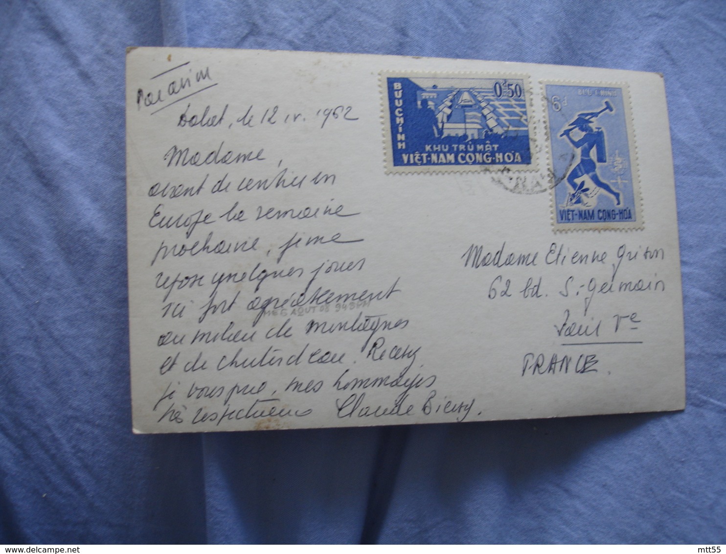 Viet Nam Cong Hoa Buu Chinh Lettre 2 Timbre Pour France 1962 - Vietnam