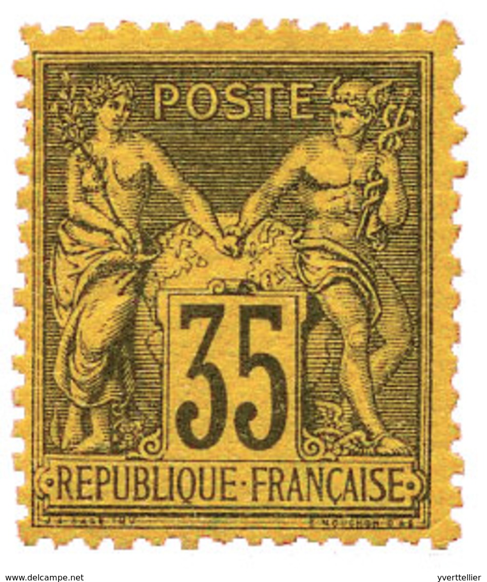 France : N°93**. 35 C. Violet-noir S. Jaune. 3 Dents Courtes, Signé Brun. - Autres & Non Classés