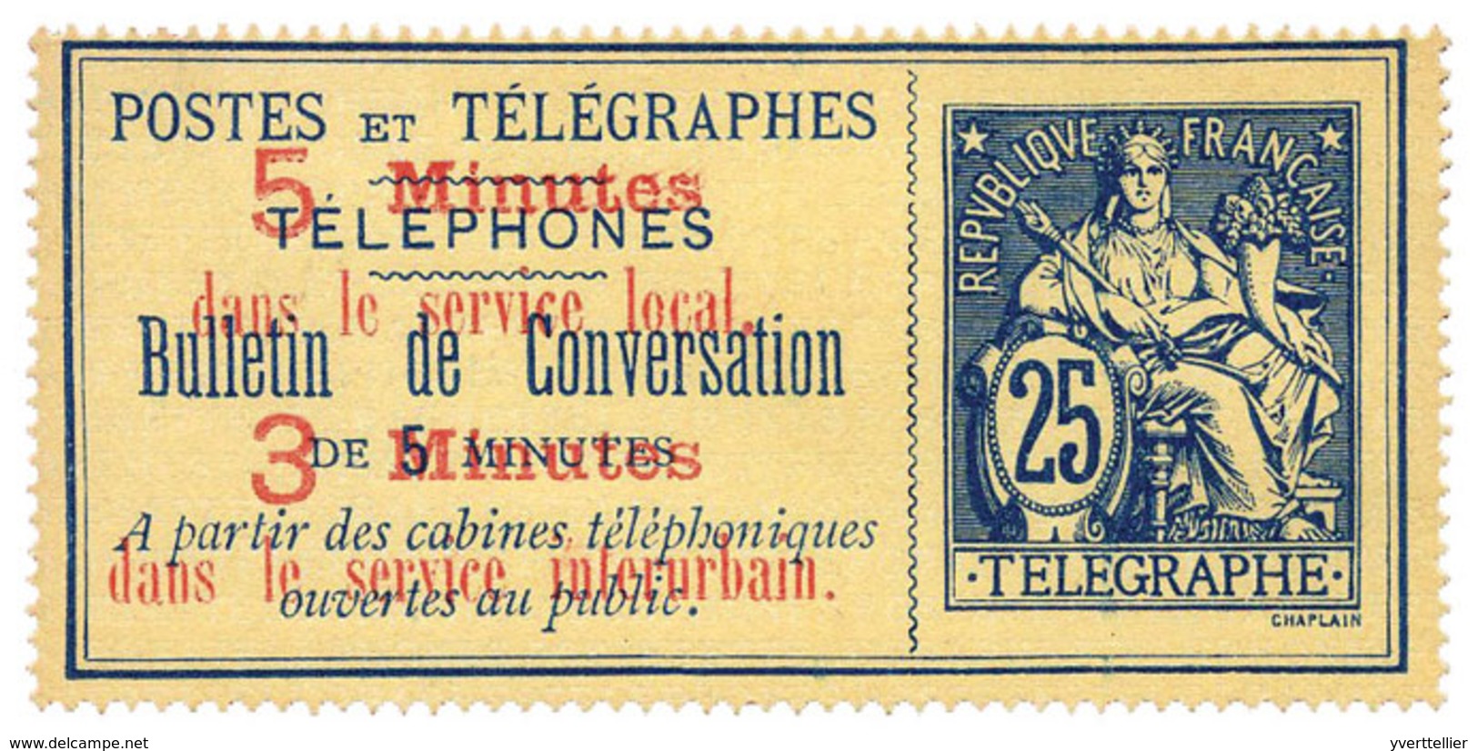 France : Téléphone N°13(*). 25 C. Bleu S. Chamois, Neuf Sans Gomme. - Autres & Non Classés