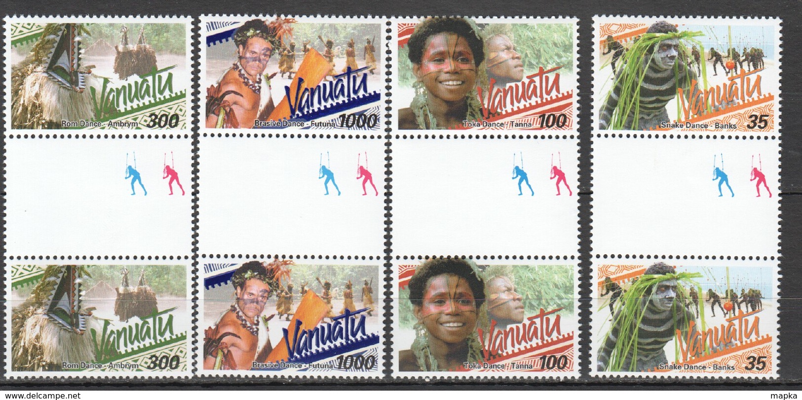 U161 !!! GUTTER PAIRS VANUATU CULTURE DANCE !!! MICHEL 72 EURO !!! 2SET MNH - Autres & Non Classés