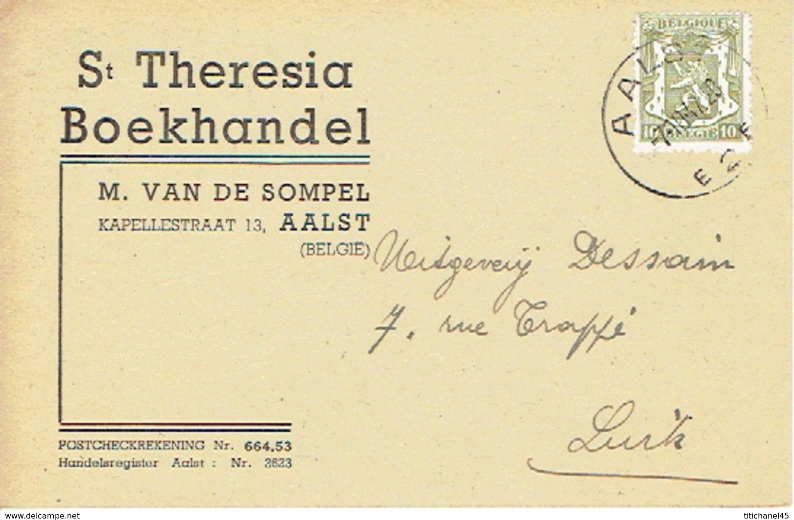 Postkaart Publicitaire AALST 1947 - ST THERESIA - Boekhandel - Aalst