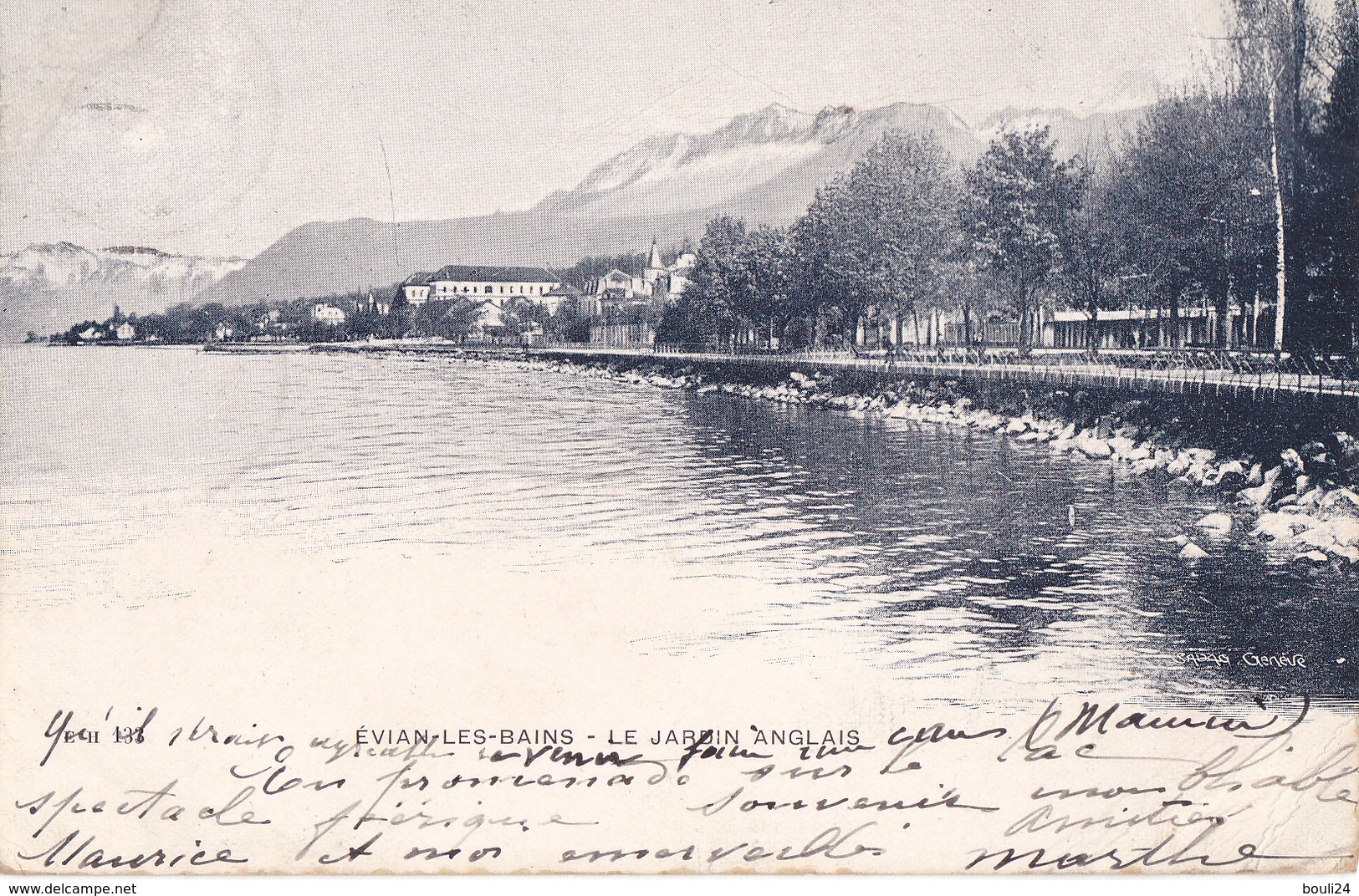 BAC19-  CACHET 1903  NYON-LAC NOIR  + NYON EN VIOLET  DATE 31/08/1903   CACHETS RARES AU VERSO CPA  EVIAN - Marcophilie