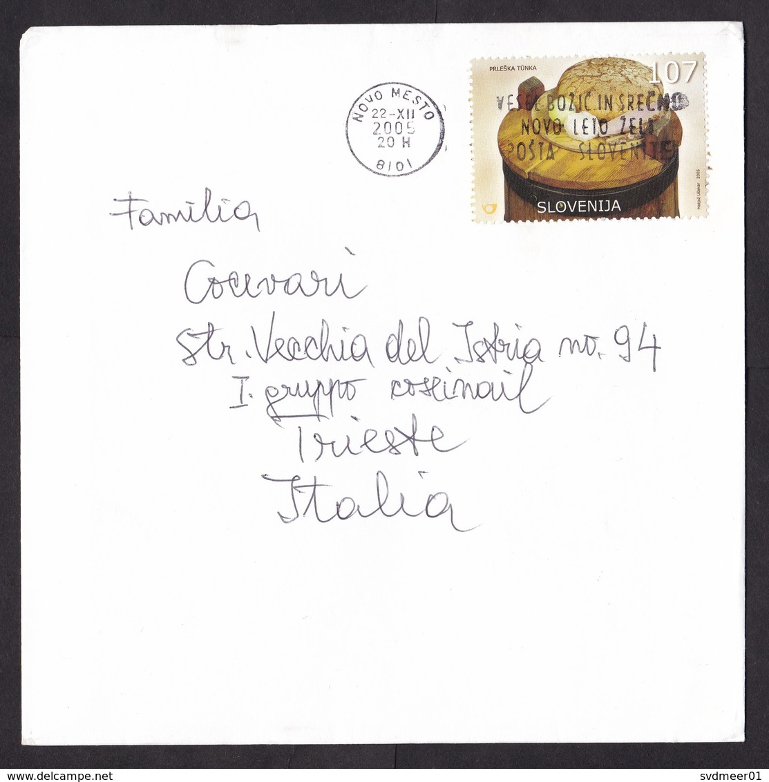 Slovenia: Cover To Italy, 2005, 1 Stamp, Food, Bread, Cancel Novo Mesto (minor Crease) - Slovenië