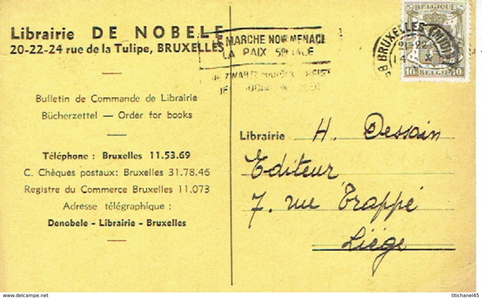 CP Publicitaire BRUXELLES 1952 - Librairie DE NOBELE - Autres & Non Classés