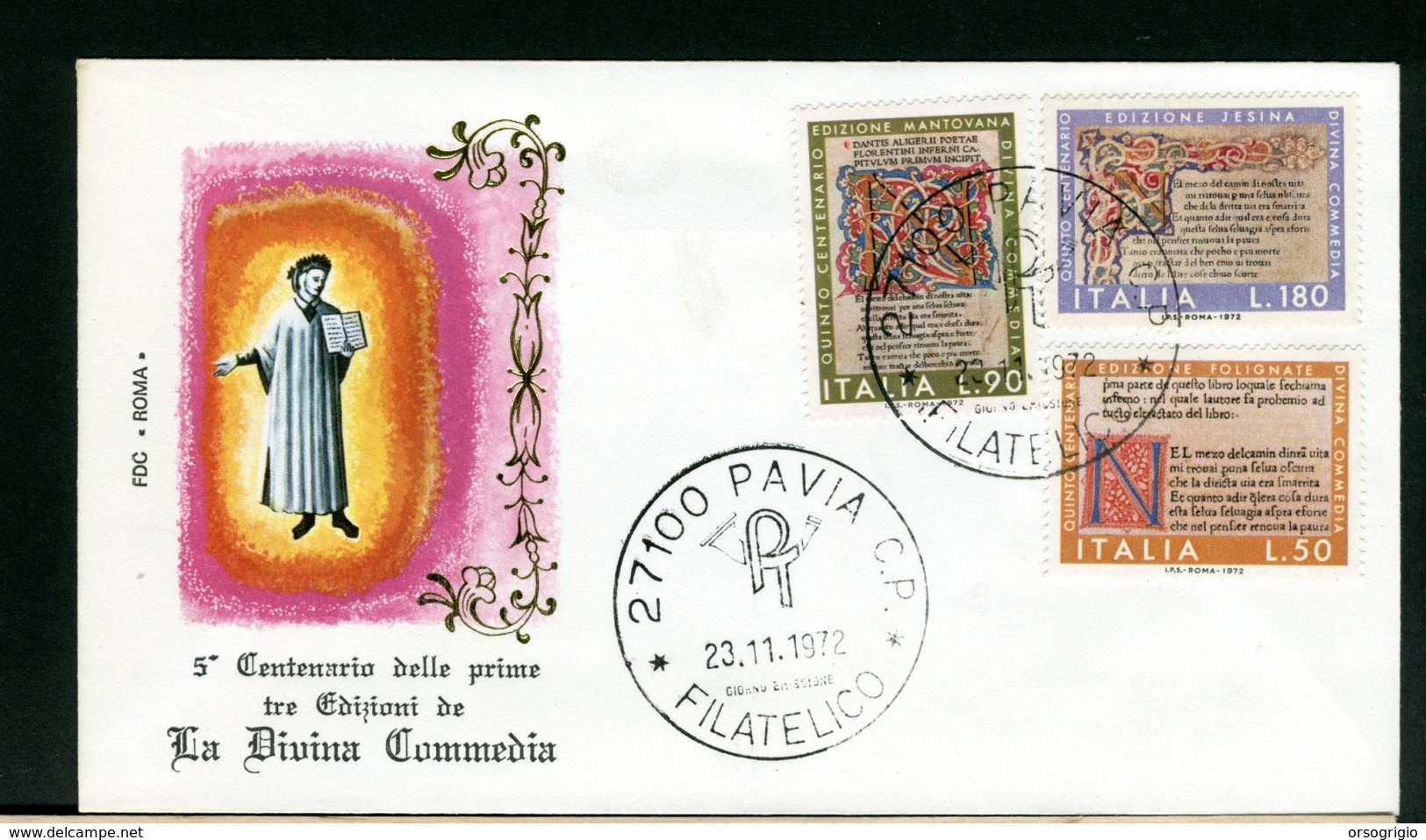 ITALIA -  FDC  ROMA  1972  -  LA DIVINA COMMEDIA  DANTE - FDC