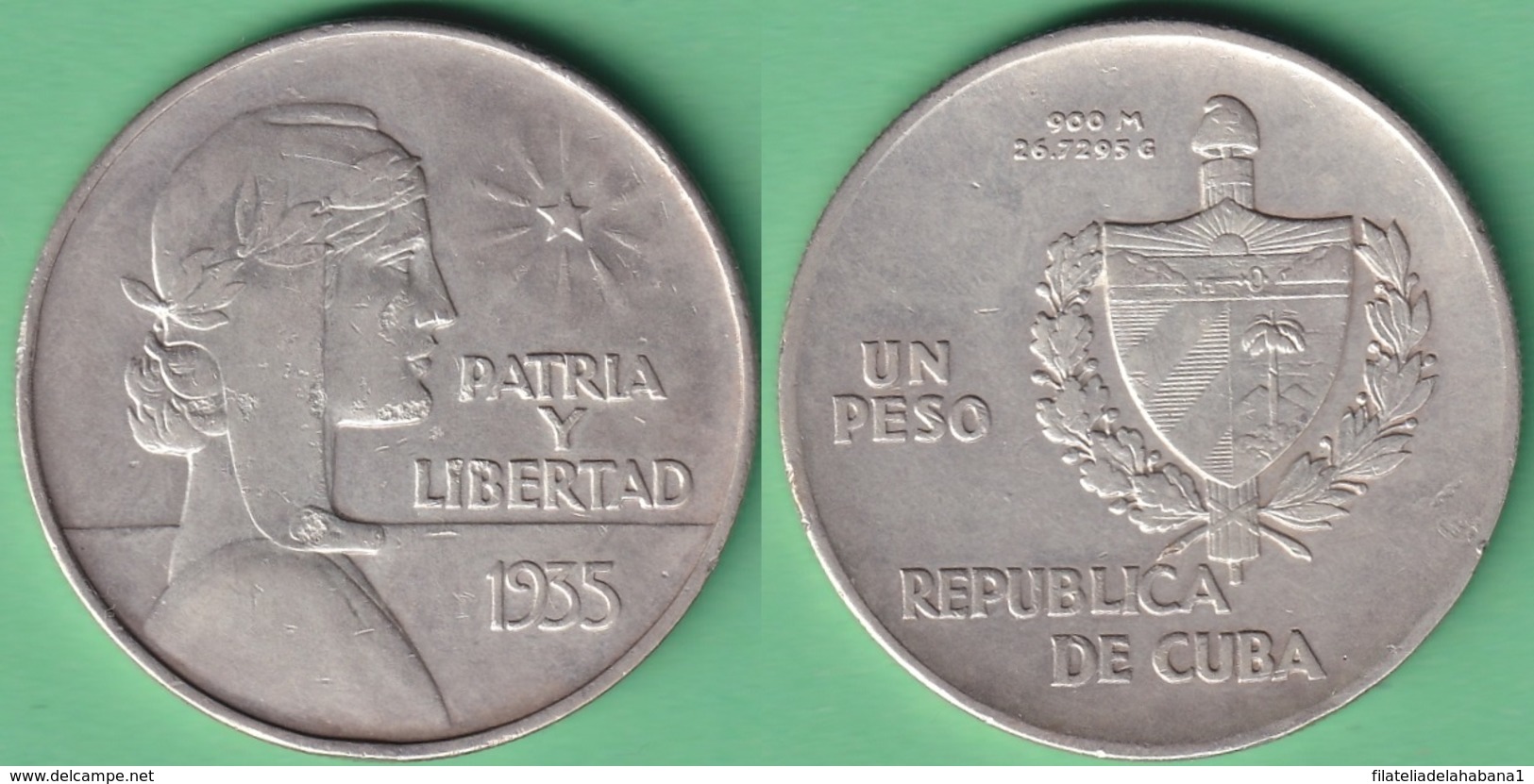 1935-MN-114 CUBA REPUBLICA UN PESO 1935. ABC REPUBLIC WOMAN SILVER 26.7gr. - Cuba