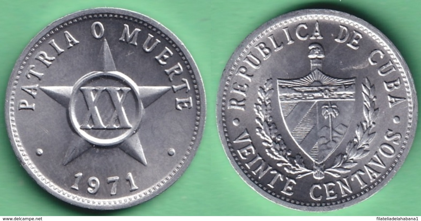 1971-MN-2 CUBA 1971 20c ALUMINIUM STAR ESTRELLA RADIANTE XF. - Cuba