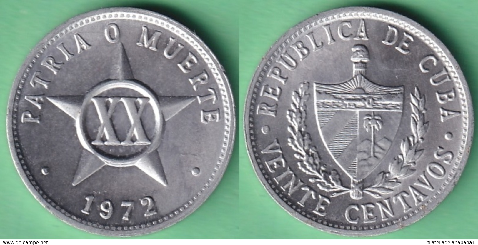 1972-MN-3 CUBA 1972 20c ALUMINIUM STAR ESTRELLA RADIANTE XF. - Cuba