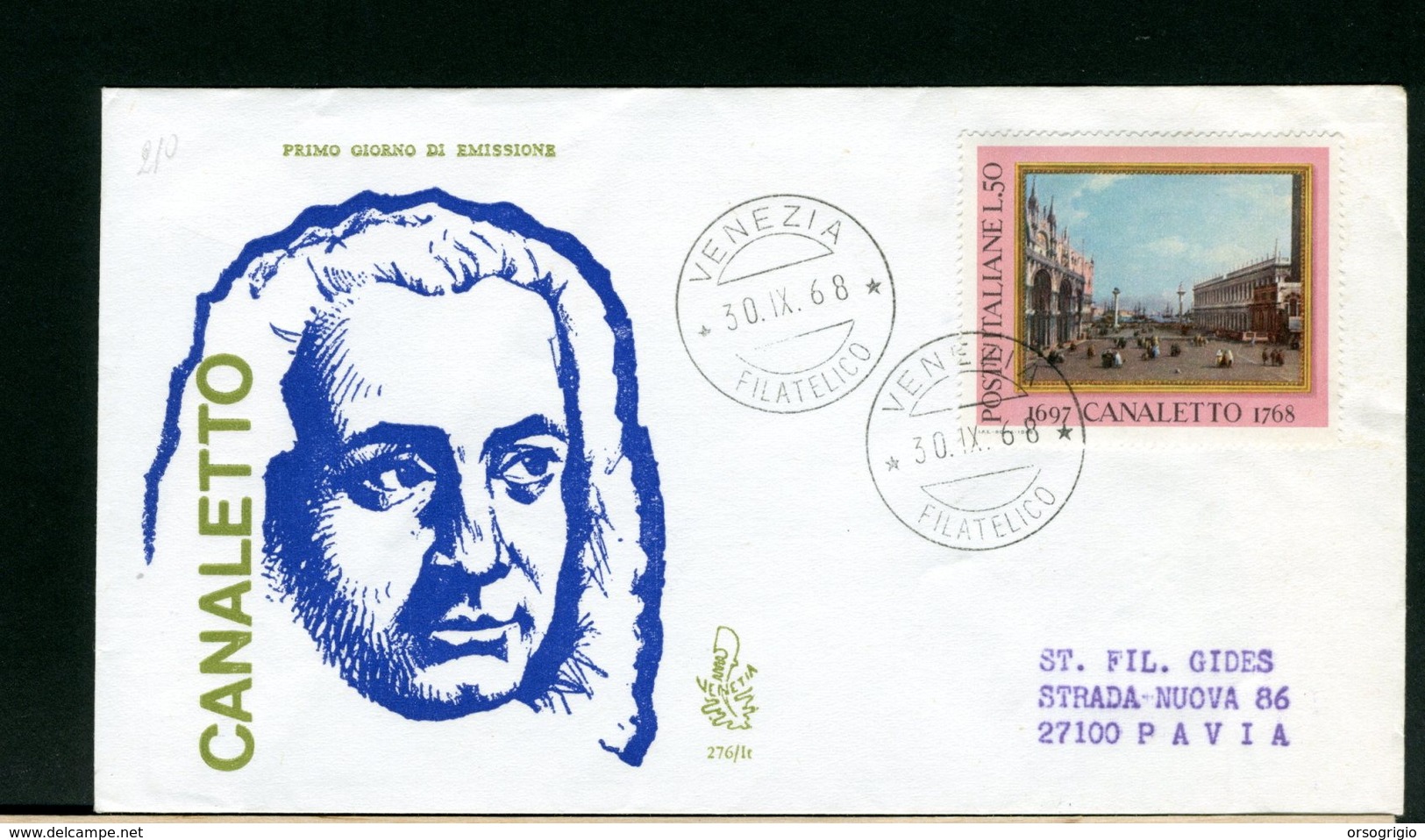 ITALIA -  FDC  VENETIA  1968  - CANALETTO   -  Con Timbro Di Arrivo - FDC