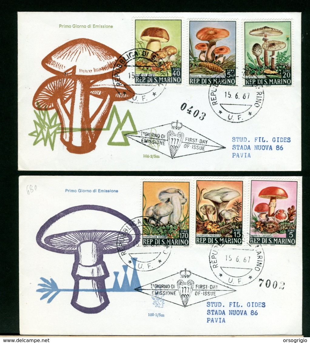 SAN MARINO - FDC VENETIA  1967  -.  FUNGHI   Con Timbro Di Arrivo - FDC