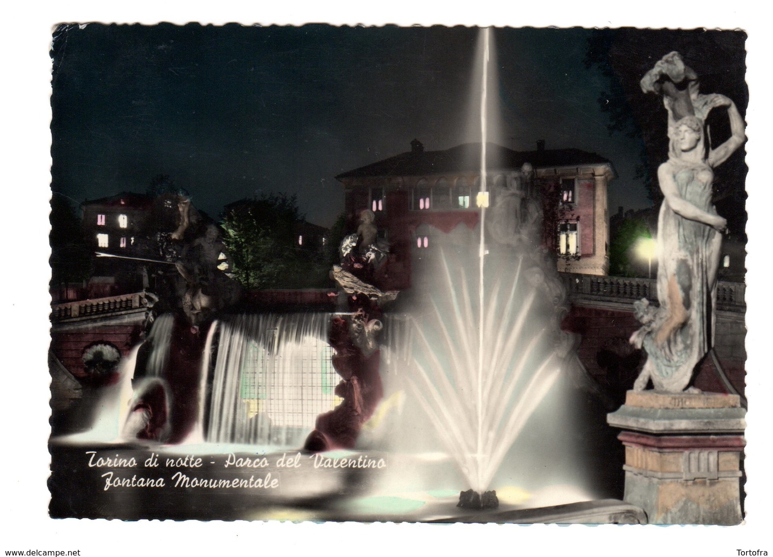 TORINO DI NOTTE PARCO DEL VALENTINO FONTANA MONUMENTALE  1957 - Parks & Gärten