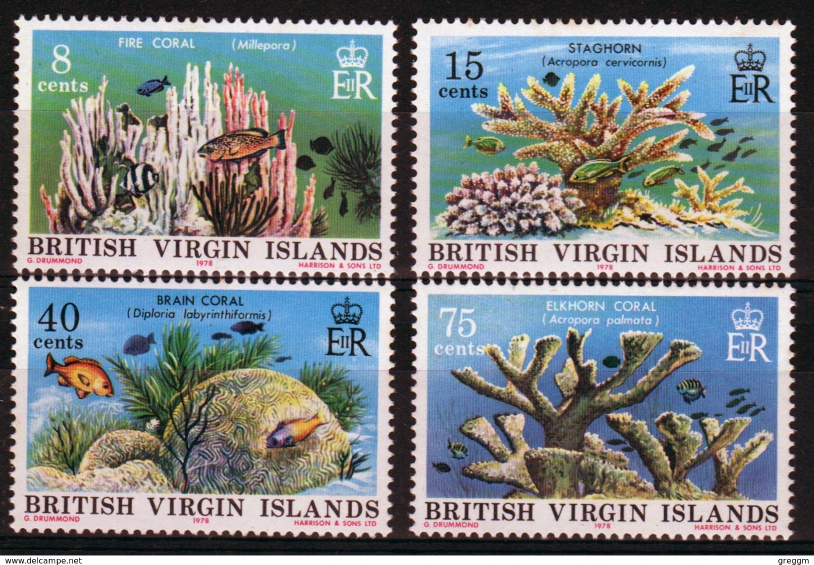 British Virgin Islands 1978 Queen Elizabeth Set Of Stamps Celebrating Corals. - British Virgin Islands