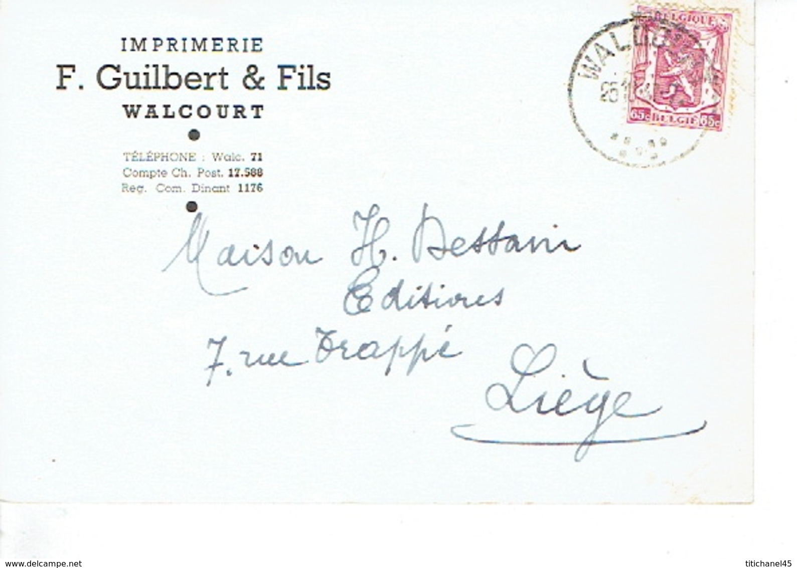 CP Publicitaire WALCOURT 1947 - F. GUILBERT & Fils - Imprimerie - Walcourt