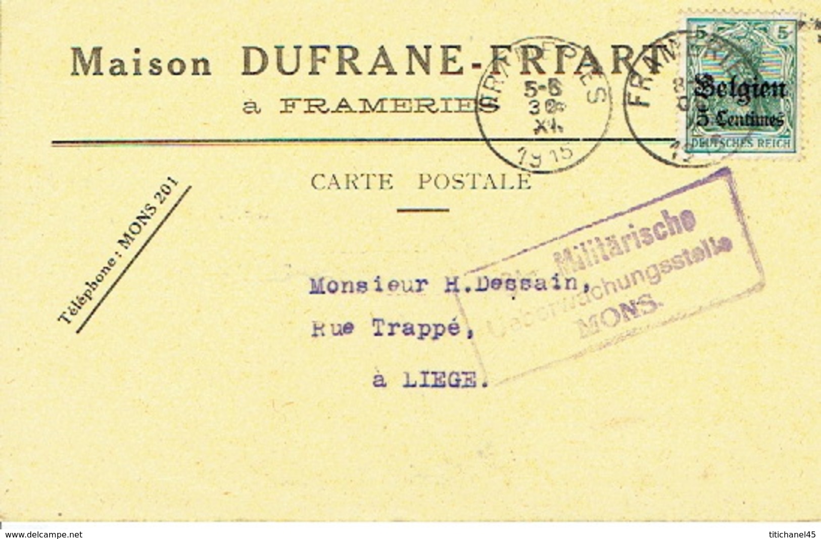 CP Publicitaire Germania  CHIMAY 1915 - Censure CHARLEROI  - Entête  L. DUVAL-LEURQUIN Imprimerie-lithographie-papeterie - Chimay