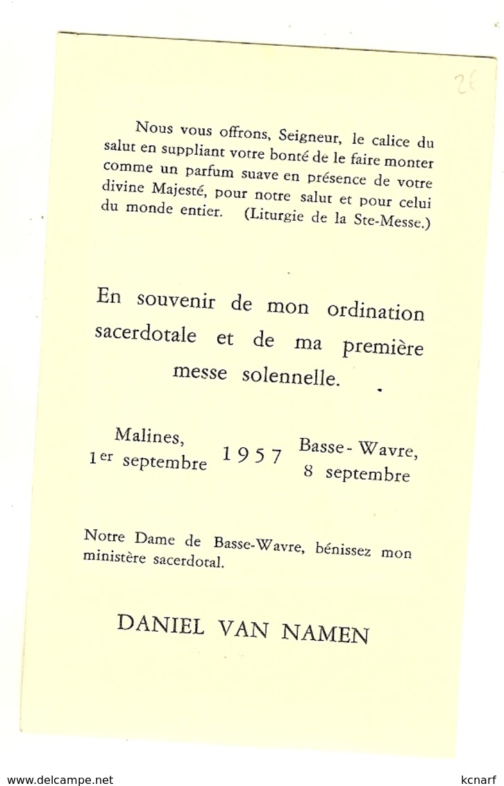 Faire-part De Ma 1 ère Messe Solennelle à MALINES ( Mechelen ) / BASSE-WAVRE De Daniel Van Namen  1957 - Autres & Non Classés