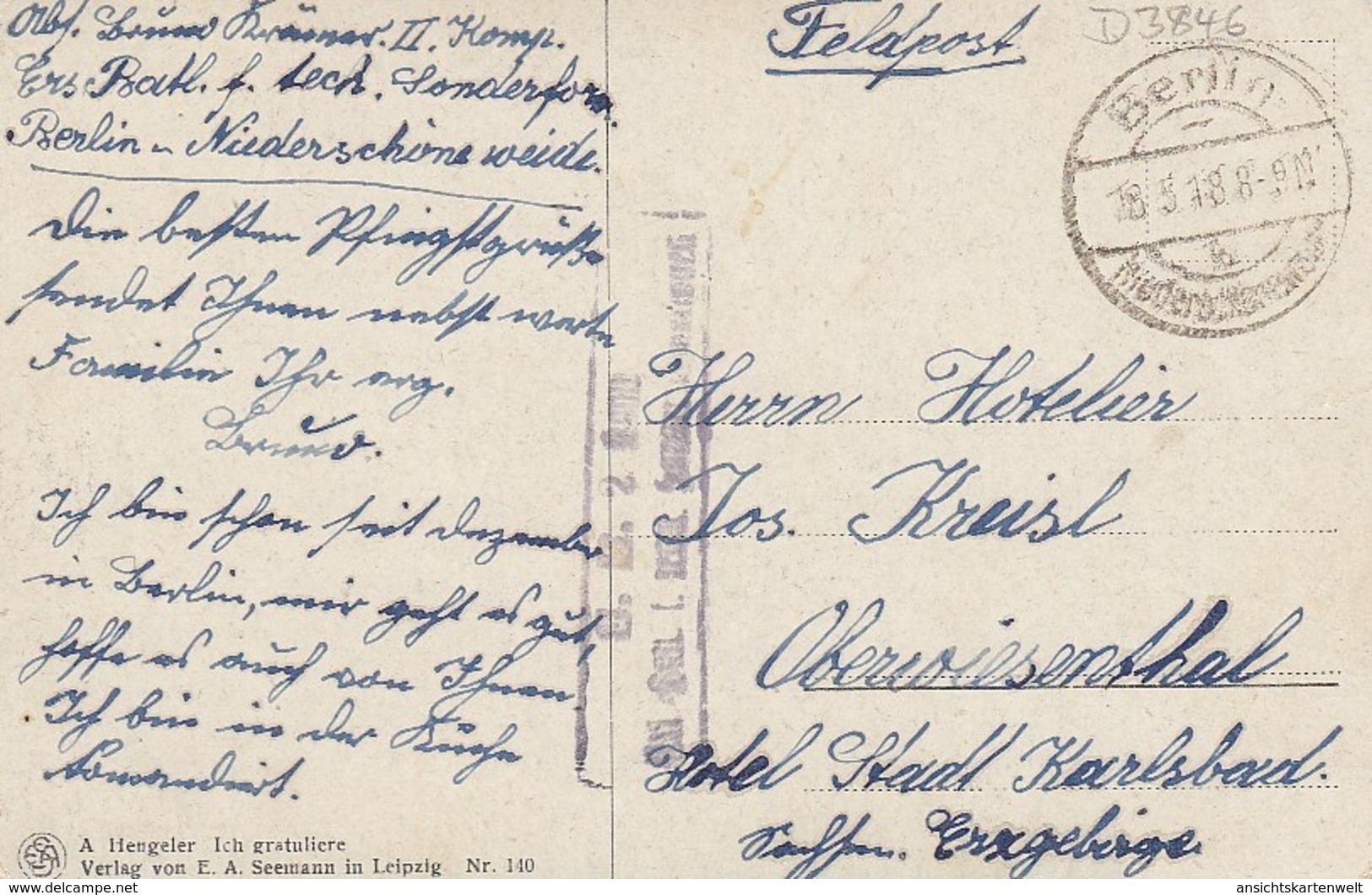 A.HENGELER Ich Gratuliere Feldpgl1918 #D3846 - Sonstige & Ohne Zuordnung