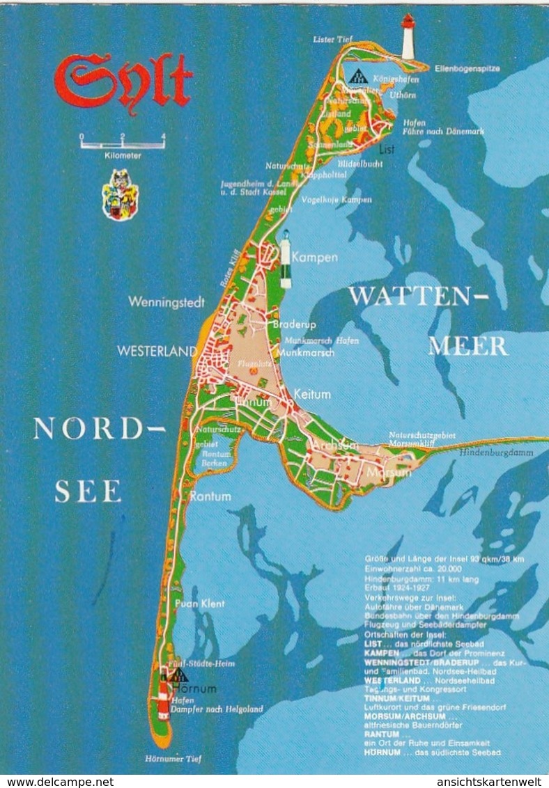 Nordseeinsel Sylt, Landkarte Gl1975 #F6489 - Sonstige & Ohne Zuordnung