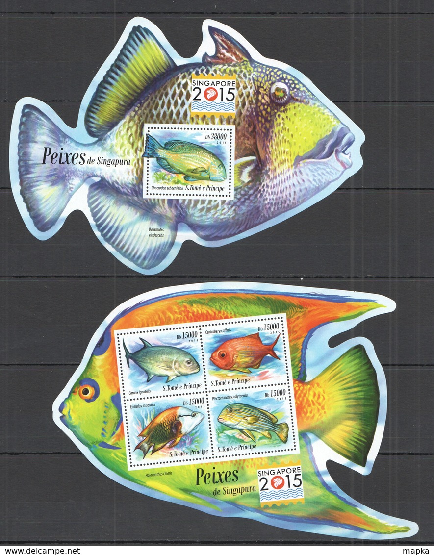 ST1547 2015 S. TOME E PRINCIPE FAUNA FISH & MARINE LIFE PEIXES DE SINGAPURA KB+BL MNH - Vie Marine