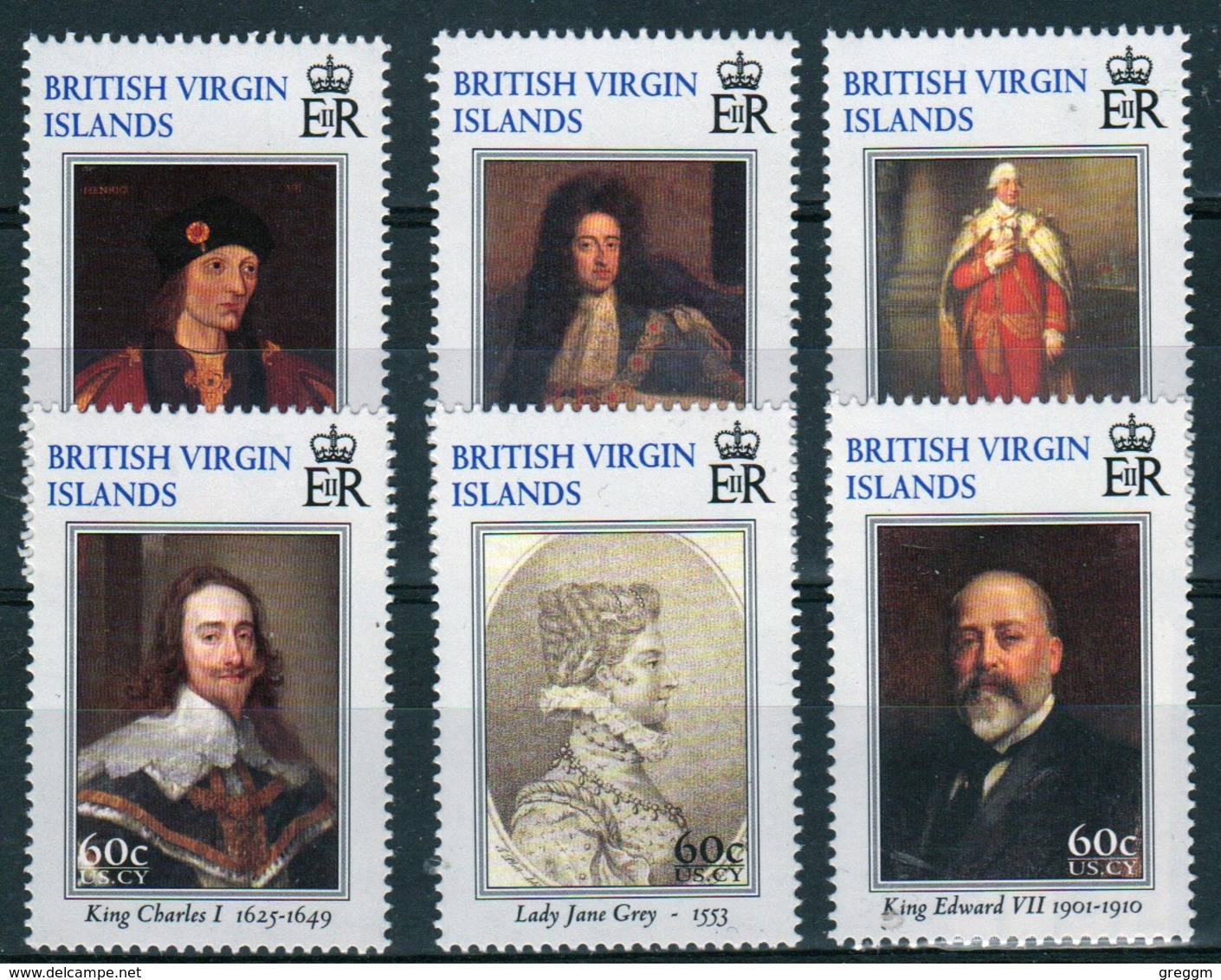 British Virgin Islands 2000 Queen Elizabeth Set Of Stamps Celebrating Stamp Show Kings And Queens Of England. - British Virgin Islands