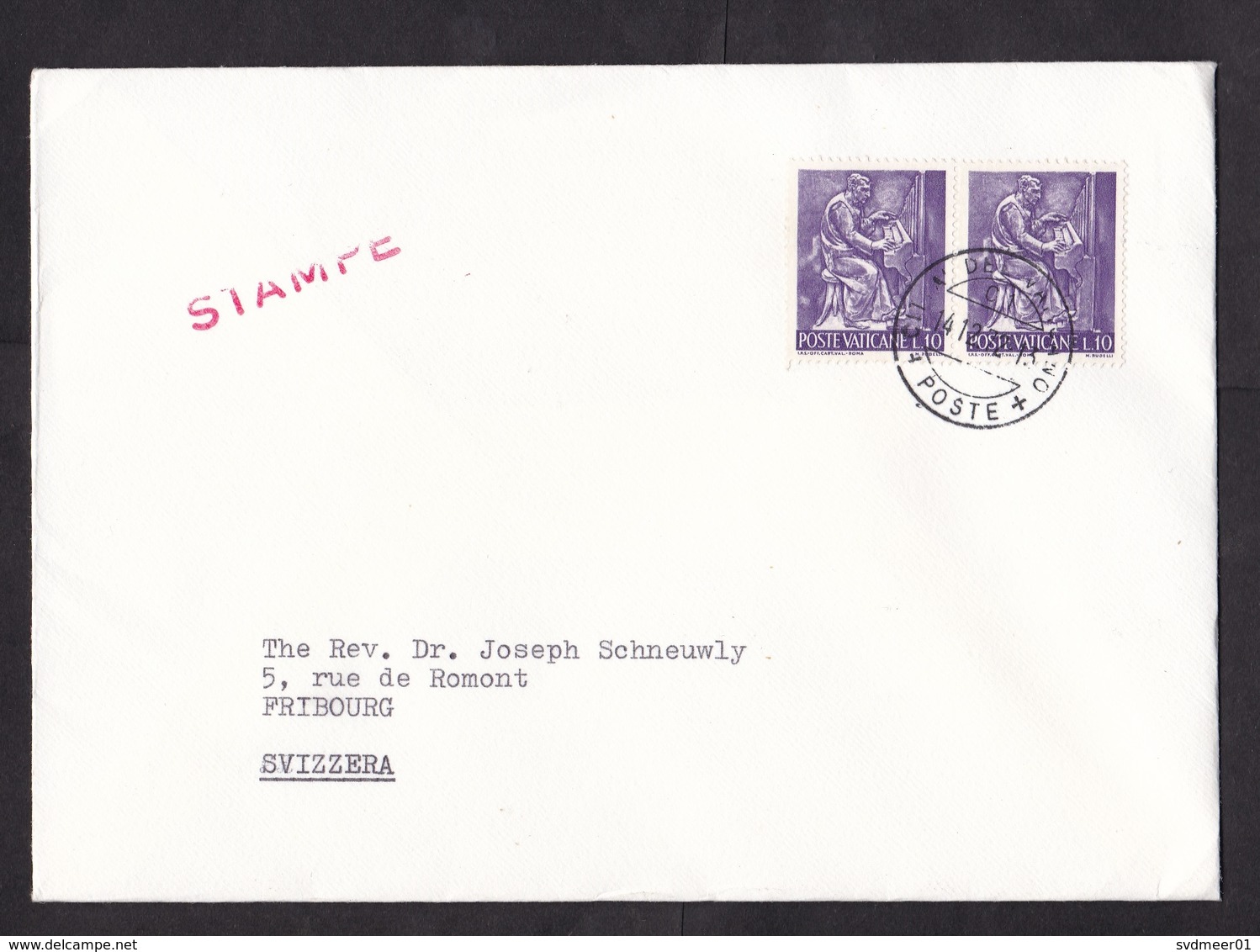 Vatican: Cover To Switzerland, 1972, 2 Stamps, Art, Music, Musician (traces Of Use) - Brieven En Documenten
