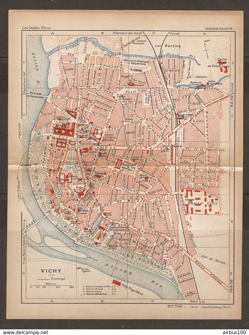 CARTE PLAN 1934 N° 756 - VICHY CONCOURS HIPPIQUE ET VELODROME CASINO HOPITAL MILITAIRE LES THERMES - Cartes Topographiques