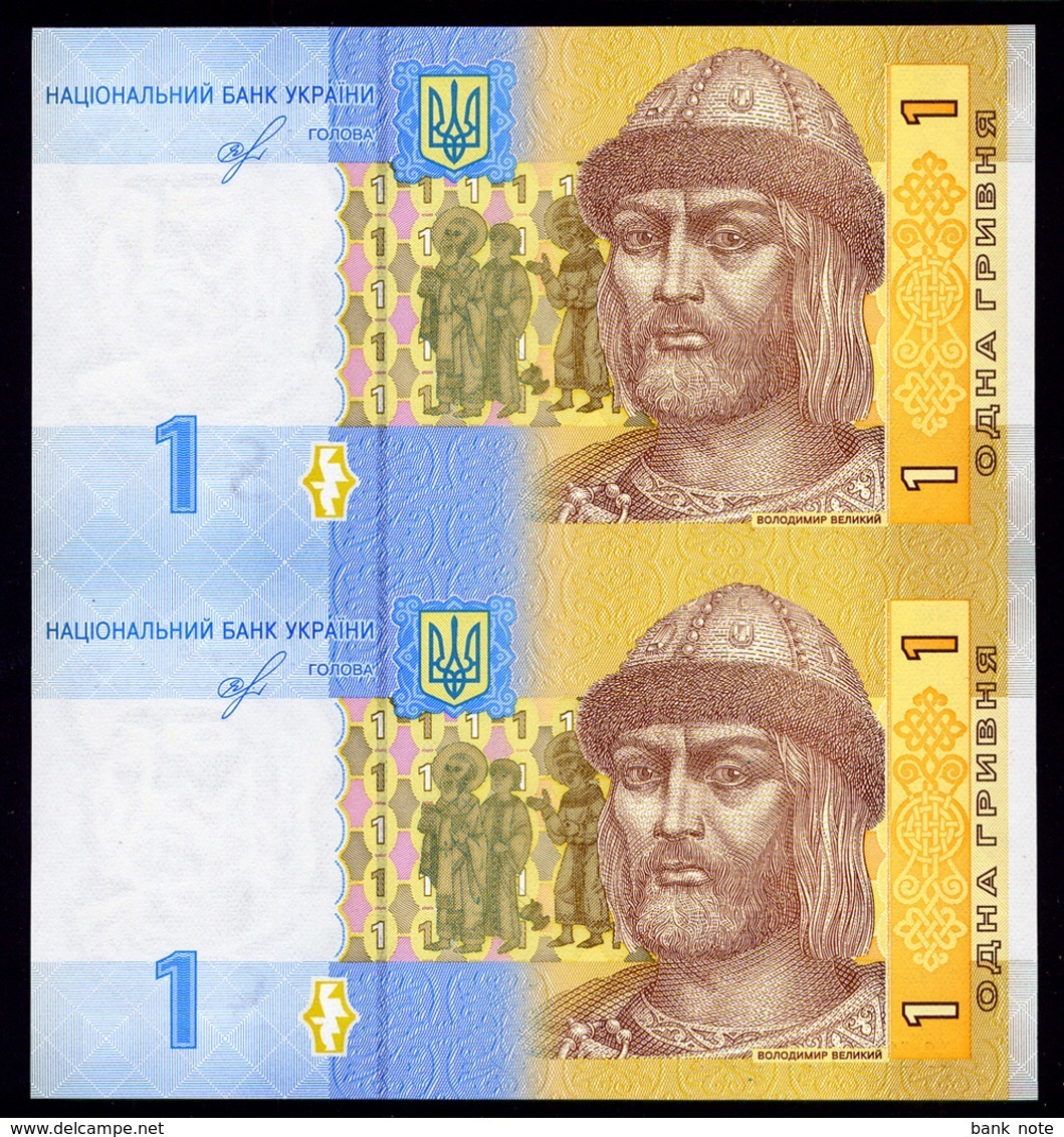 UKRAINE 1 HRYVNIA 2018 Sign. SMOLIY UNCUT SHEET / BLOCK OF 2 Pick New Unc - Oekraïne