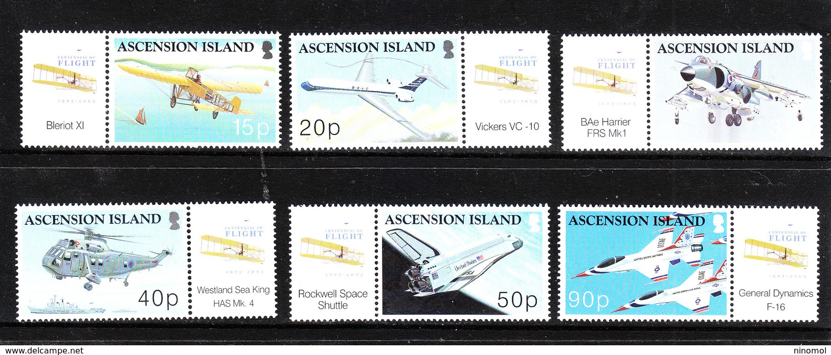 Ascension - 2003. Centenario Dell' Aviazione. Centenary Of Aviation. Complete Series MNH With Vignette - Avions