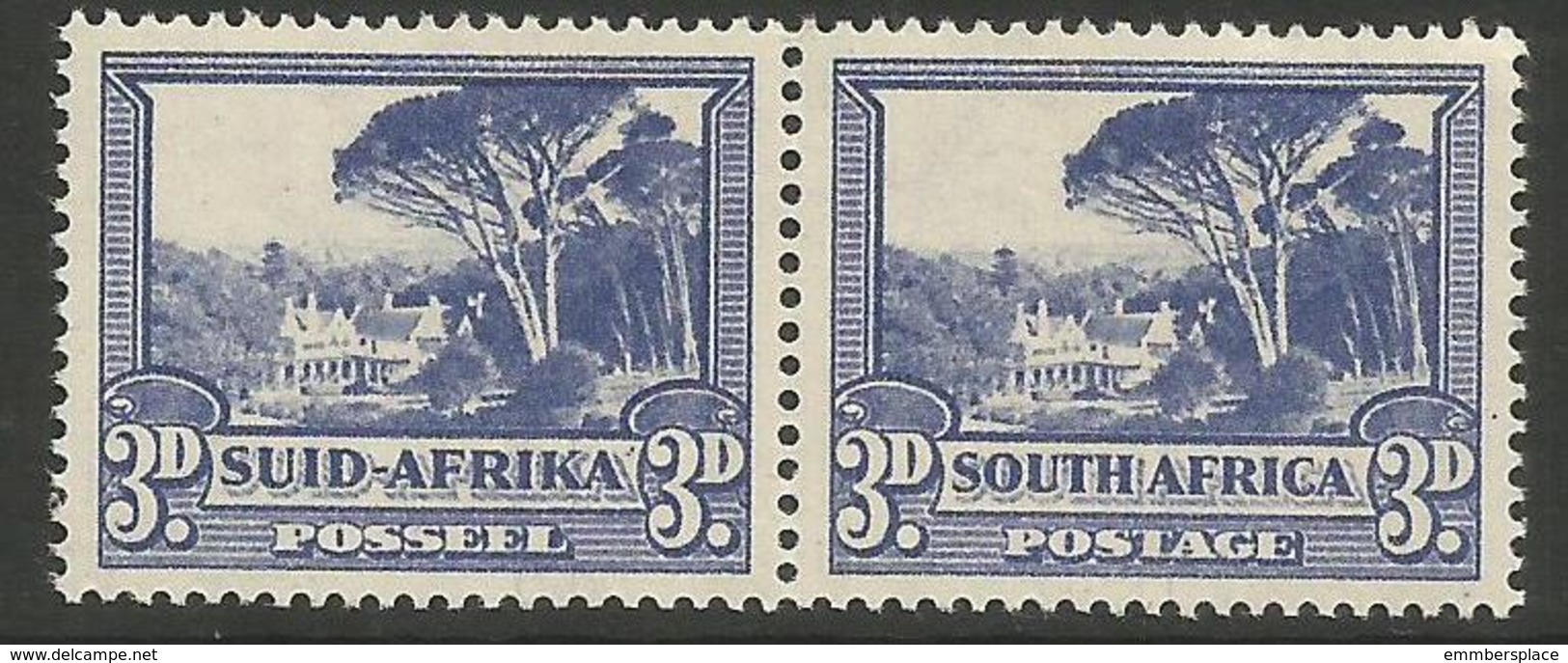 South Africa - 1949 Groote Schuur 3d  Bilingual Pair MNH **    SG 117   Sc 57 - Unused Stamps