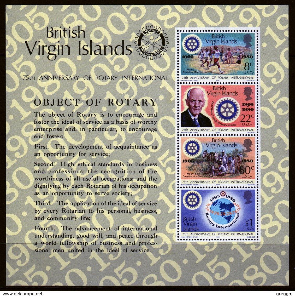 British Virgin Islands 1980 Queen Elizabeth Mini Sheet Celebrating 75th Anniversary Of Rotary International. - British Virgin Islands