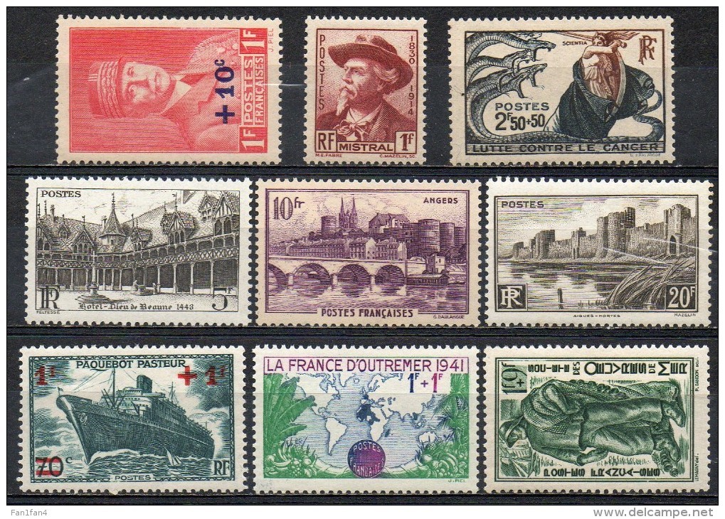 FRANCE 1941 - Lot De 8 Valeurs - N° 494 à 504 - (Sans Les N° 497, 498 Et 501) - (**) - Unused Stamps