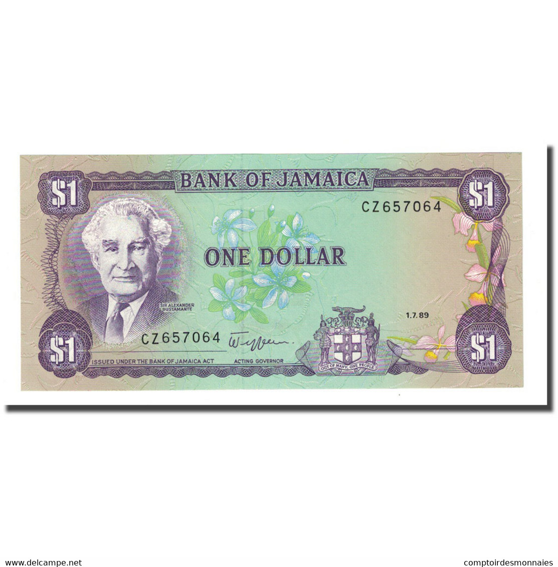 Billet, Jamaica, 1 Dollar, 1989-07-01, KM:68Ac, NEUF - Jamaique