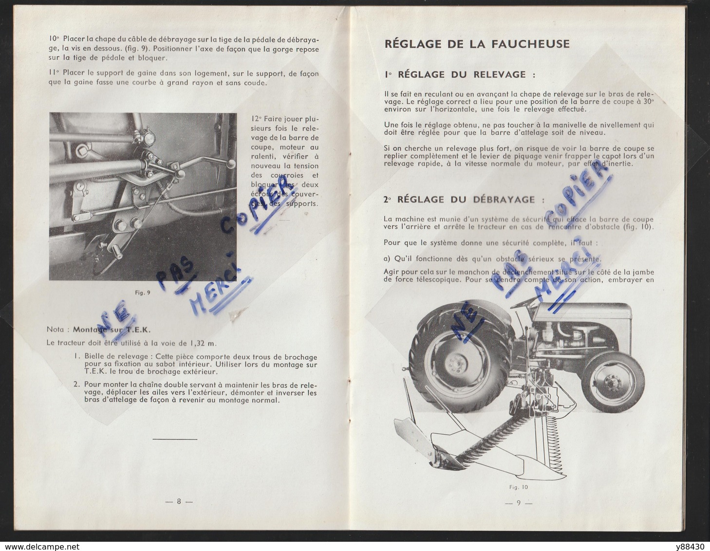 Livret pour FAUCHEUSE PORTEE - Les années 50 - MASSEY HARRIS FERGUSON - Réf..951 007 M 3 -- 24 pages - voir 15 scannes