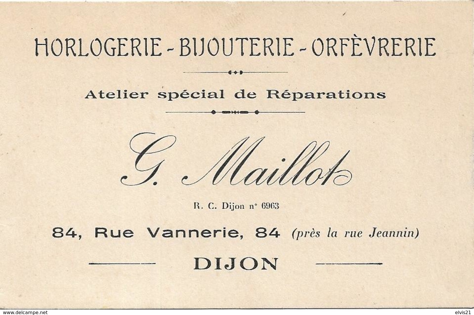 Petite Carte Publicitaire.Horlogerie Bijouterie Maillot DIJON Rue Vannerie - Dijon