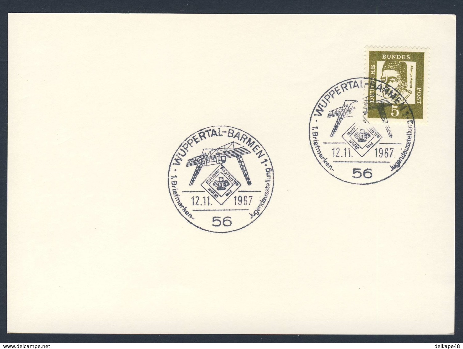 Deutschland Germany 1967 Card / Karte - 1. Briefmarken-Jugendausstellung, Deutscher Philatelisten Jugend, Wuppertal - Treinen