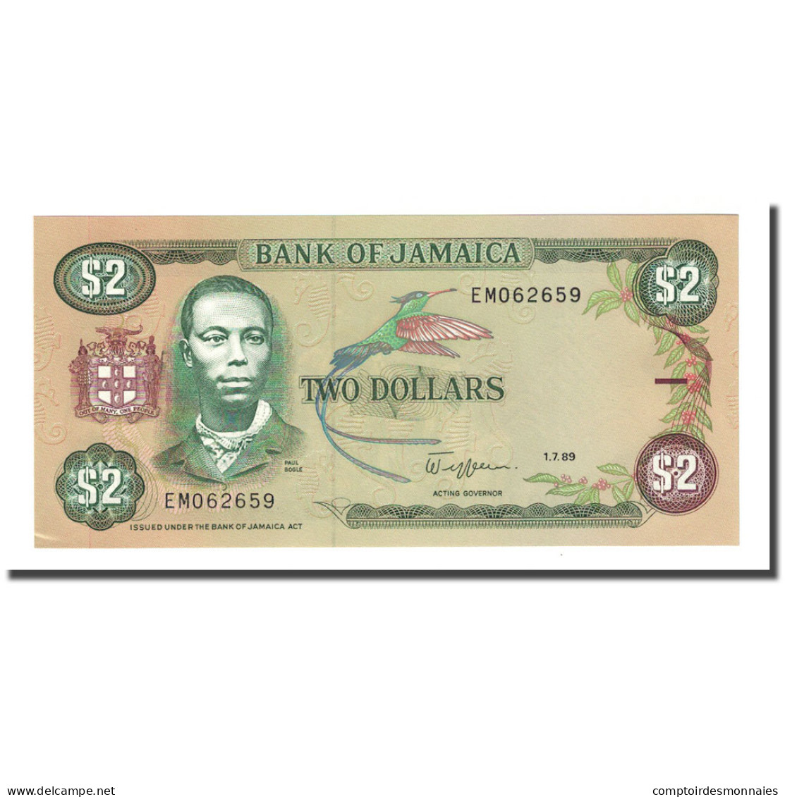 Billet, Jamaica, 2 Dollars, 1989-07-01, KM:69c, NEUF - Jamaique