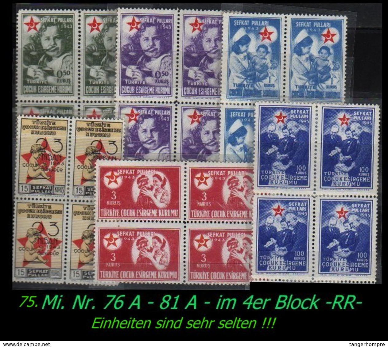 Türkei Rotes Kreuz - Mi. Nr. 76 - 81 A - Im Postfrischen 4er Block -RR- - Unused Stamps